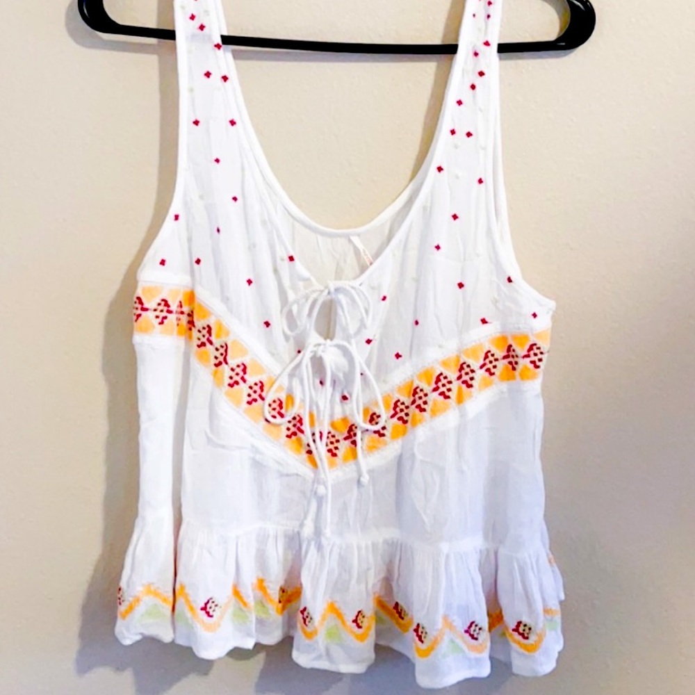 Free people embroidered lace up tank